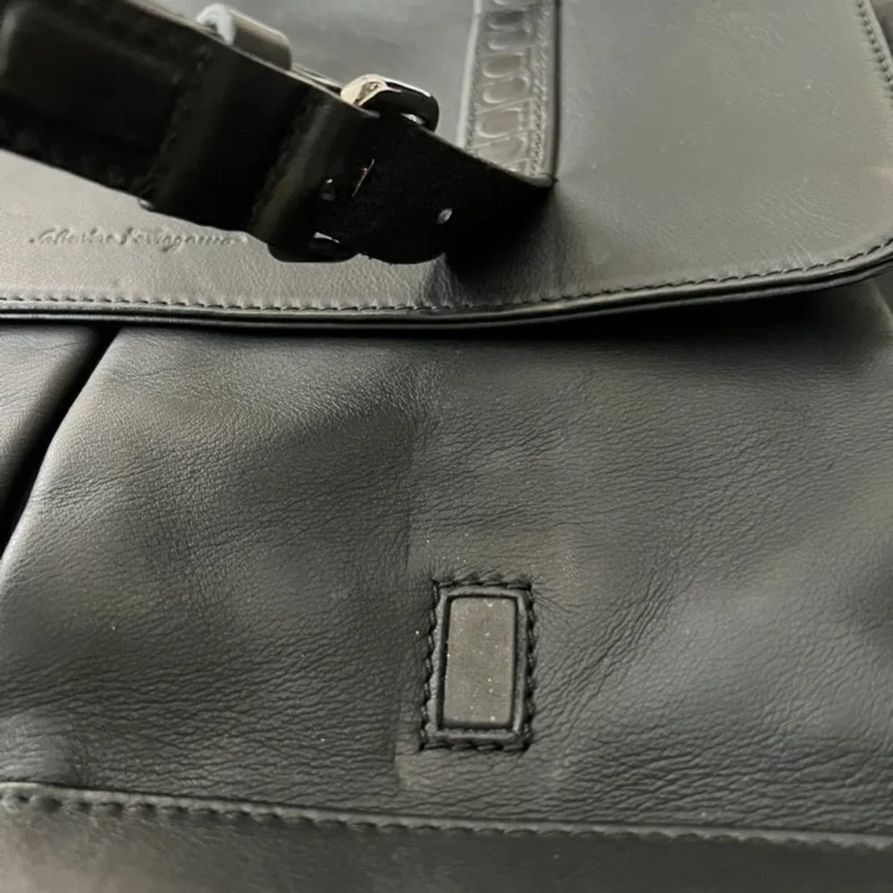Salvatore Ferragamo Black Leather Monogram Messenger Bag / PINK